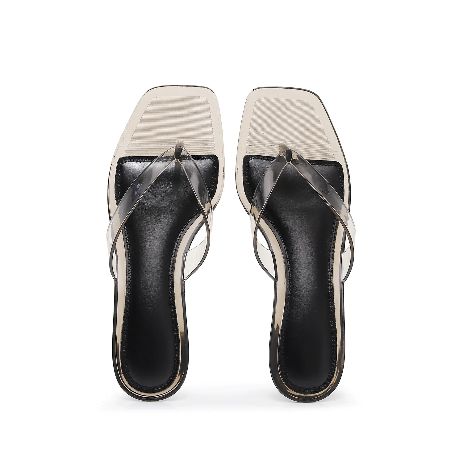 2026 New Women's Crystal Jelly Slippers Low Wine Glass Heel Toe Post Square Toe Sandals Casual Summer Beach Flip Flops