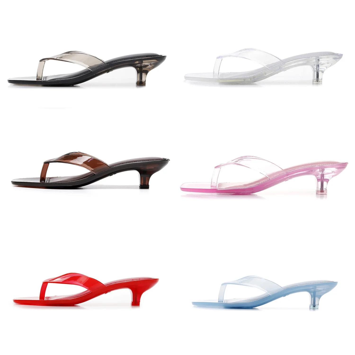 2026 New Women's Crystal Jelly Slippers Low Wine Glass Heel Toe Post Square Toe Sandals Casual Summer Beach Flip Flops