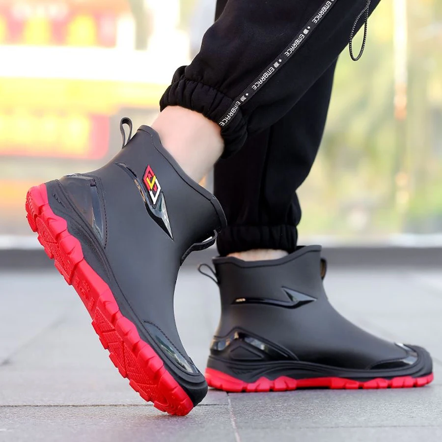 Workwear Style Outdoor Work Commuting Fishing Kitchen Anti Slip Waterproof Men's Flat Bottomed High-Quality Rubber Boots Rain Bo