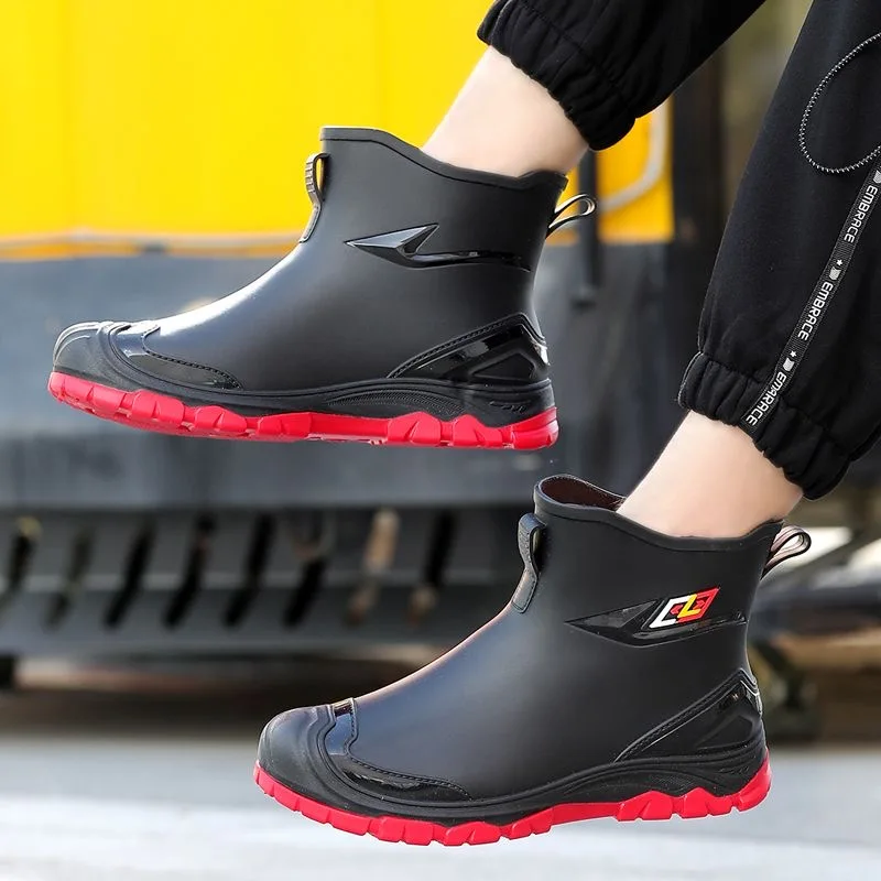 Workwear Style Outdoor Work Commuting Fishing Kitchen Anti Slip Waterproof Men's Flat Bottomed High-Quality Rubber Boots Rain Bo
