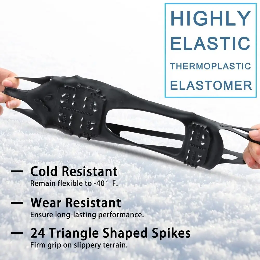 24 Studs Ice Snow Traction Cleats Stretch Rubber Wear-resistant Winter Walking Boots Cleats Non-slip Gripper Snow Spikes