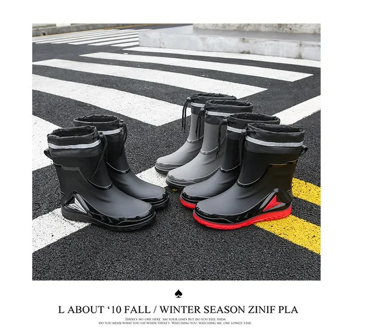 2026 Men's new short tube water boots, waterproof shoes, anti slip thick soled rain boots, outdoor work rain boots