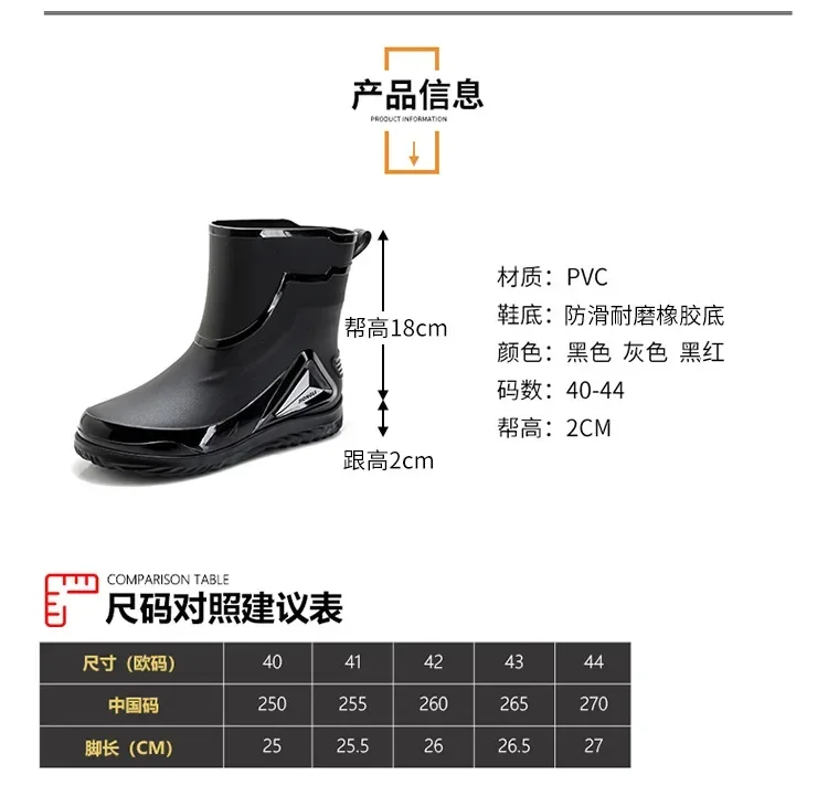 2026 Men's new short tube water boots, waterproof shoes, anti slip thick soled rain boots, outdoor work rain boots