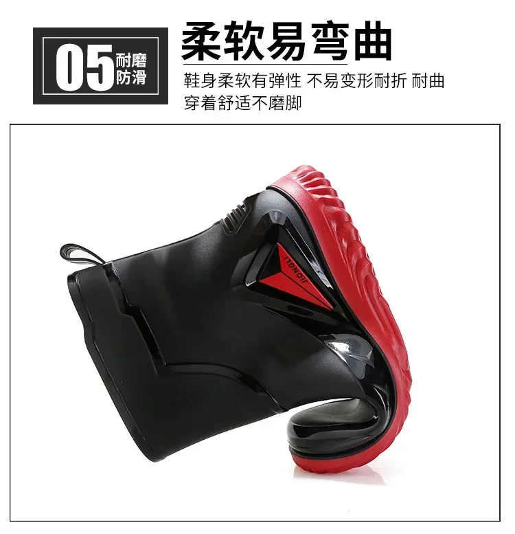 2026 Men's new short tube water boots, waterproof shoes, anti slip thick soled rain boots, outdoor work rain boots