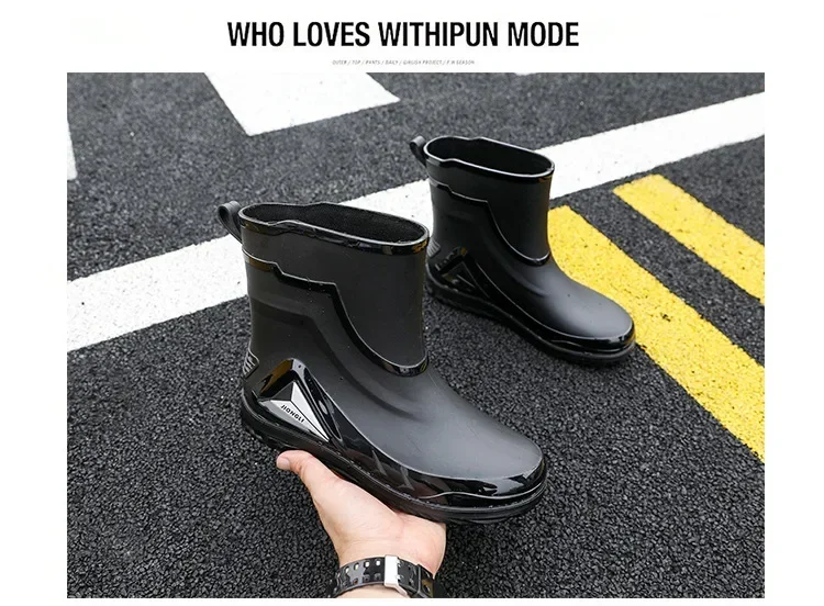2026 Men's new short tube water boots, waterproof shoes, anti slip thick soled rain boots, outdoor work rain boots