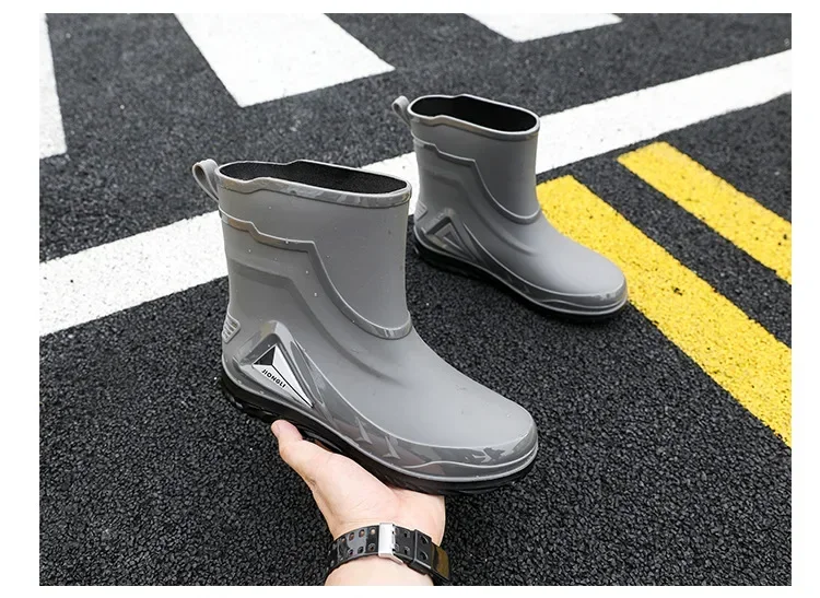 2026 Men's new short tube water boots, waterproof shoes, anti slip thick soled rain boots, outdoor work rain boots