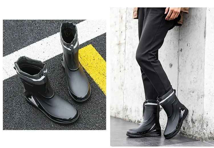 2026 Men's new short tube water boots, waterproof shoes, anti slip thick soled rain boots, outdoor work rain boots