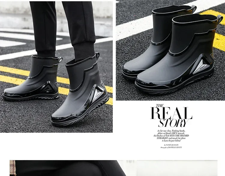 2026 Men's new short tube water boots, waterproof shoes, anti slip thick soled rain boots, outdoor work rain boots
