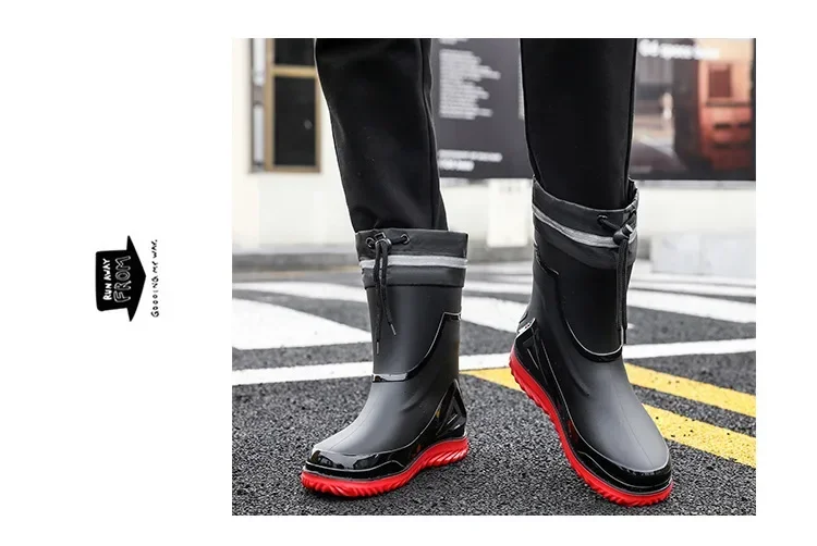 2026 Men's new short tube water boots, waterproof shoes, anti slip thick soled rain boots, outdoor work rain boots
