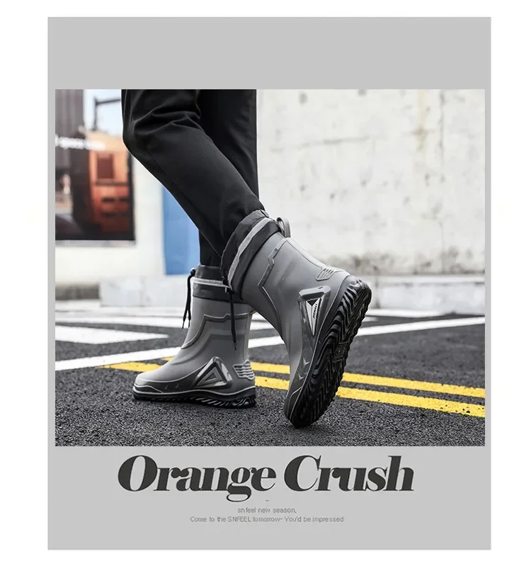 2026 Men's new short tube water boots, waterproof shoes, anti slip thick soled rain boots, outdoor work rain boots