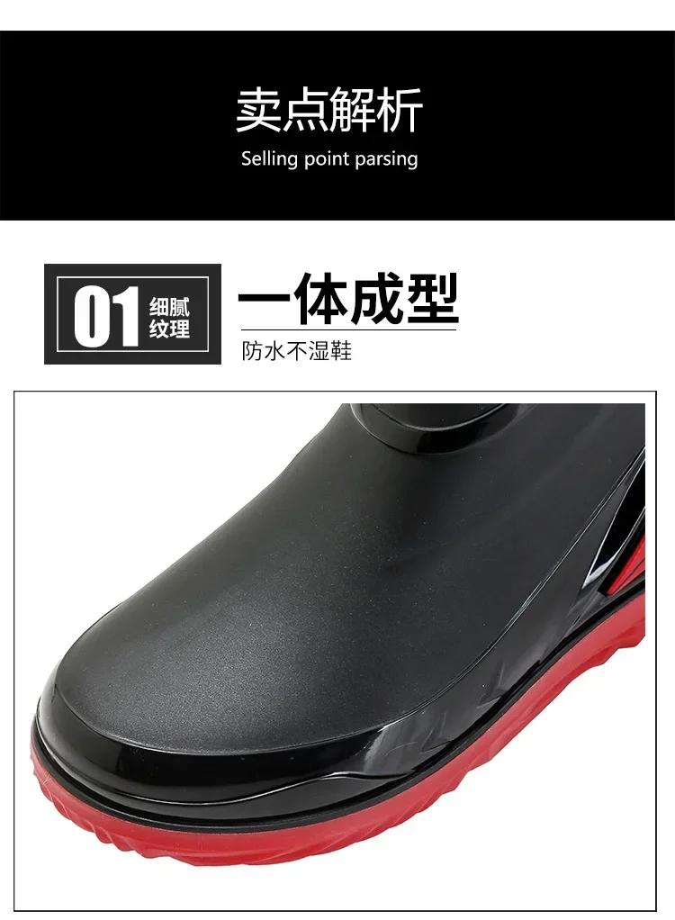 2026 Men's new short tube water boots, waterproof shoes, anti slip thick soled rain boots, outdoor work rain boots