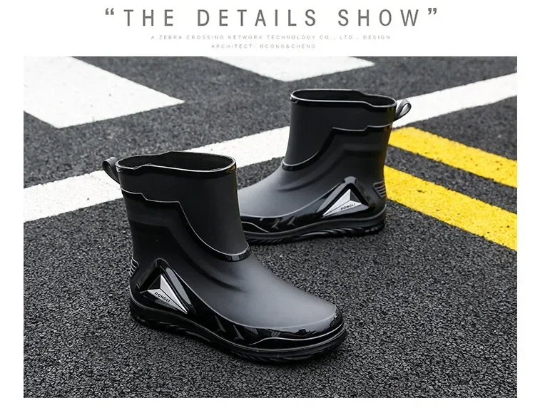 2026 Men's new short tube water boots, waterproof shoes, anti slip thick soled rain boots, outdoor work rain boots