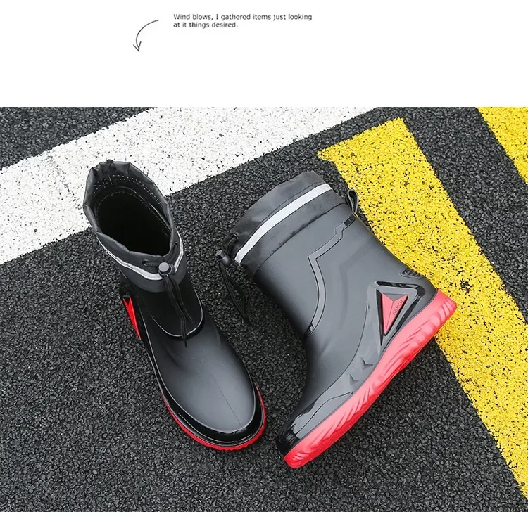 2026 Men's new short tube water boots, waterproof shoes, anti slip thick soled rain boots, outdoor work rain boots