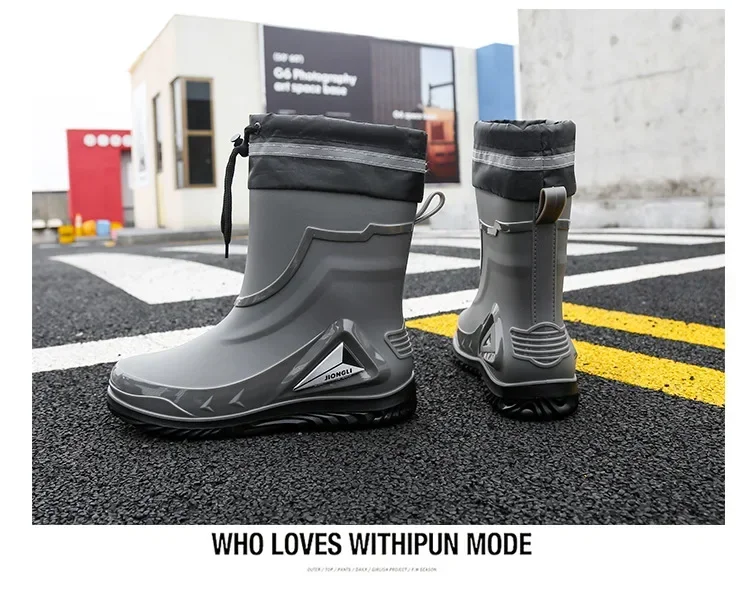 2026 Men's new short tube water boots, waterproof shoes, anti slip thick soled rain boots, outdoor work rain boots