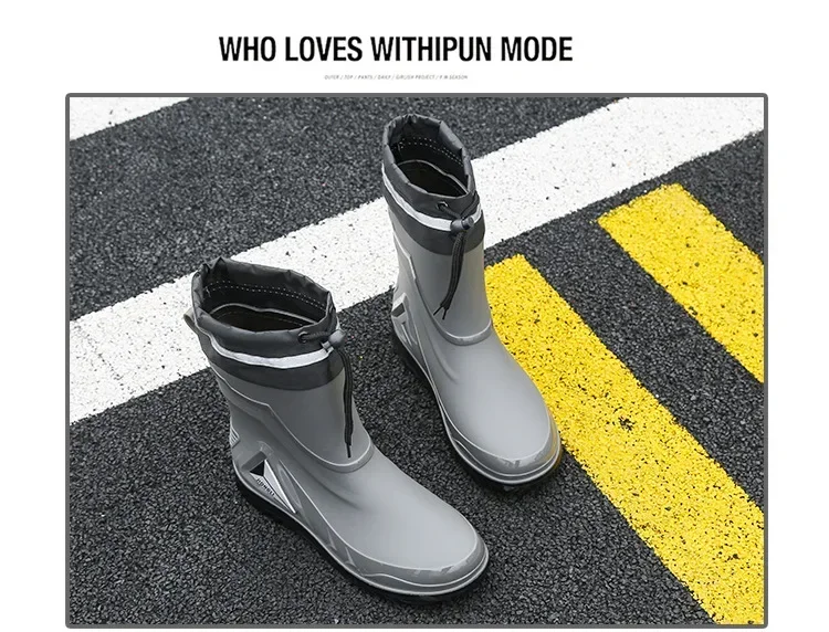 2026 Men's new short tube water boots, waterproof shoes, anti slip thick soled rain boots, outdoor work rain boots