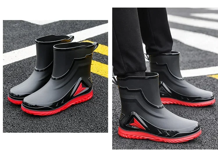 2026 Men's new short tube water boots, waterproof shoes, anti slip thick soled rain boots, outdoor work rain boots