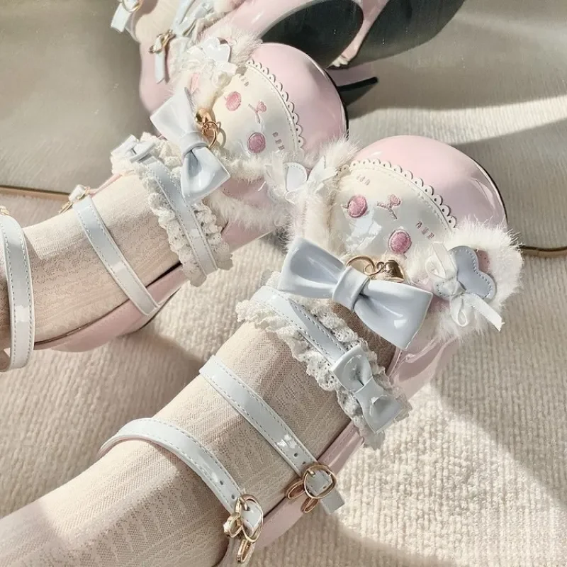 Women's Lolita Mary Jane Shoes, Mid-Heel Round Toe Bow Pumps, Sweet Cute Style, Suitable for Students, Daily and Party Wear.