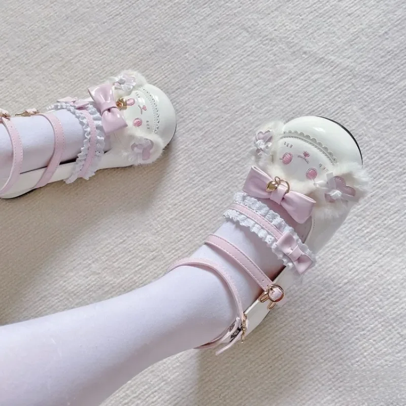 Women's Lolita Mary Jane Shoes, Mid-Heel Round Toe Bow Pumps, Sweet Cute Style, Suitable for Students, Daily and Party Wear.