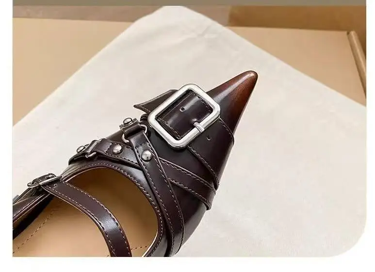 2026 New Pointed Toe High Heels Women Wear Belt Buckle Baotou Cold Slippers Half Drag Back Empty Single Shoes For Women Shoes