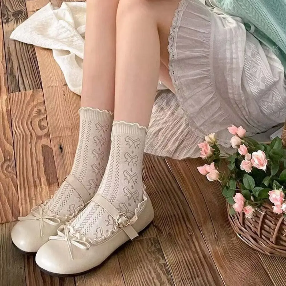Lolita PU Leather JK Flat Shoes Bow Sweet Slip On Loafers Soft Sole Lace Ruffled Mary Jane Shoes Women
