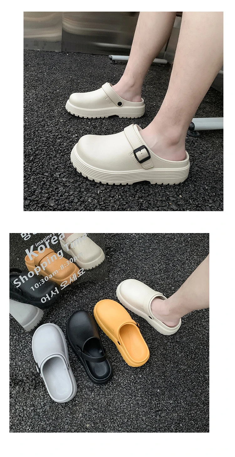 Thick-Soled Slippers for Men 2026 Summer New Style Slip-On Lazy Outdoor Non-Slip Height-Increasing Retro Closed-Toe Slippers