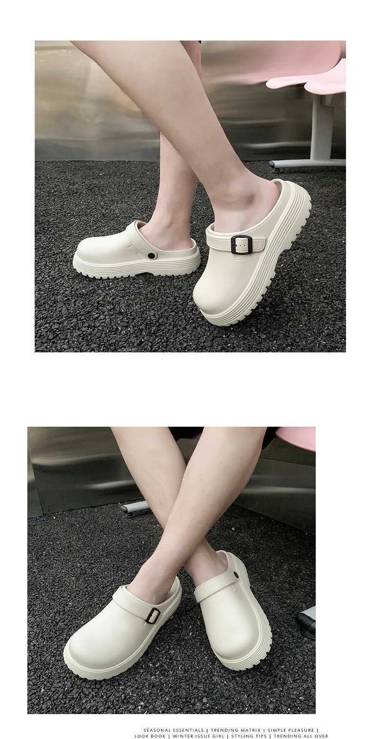 Thick-Soled Slippers for Men 2026 Summer New Style Slip-On Lazy Outdoor Non-Slip Height-Increasing Retro Closed-Toe Slippers