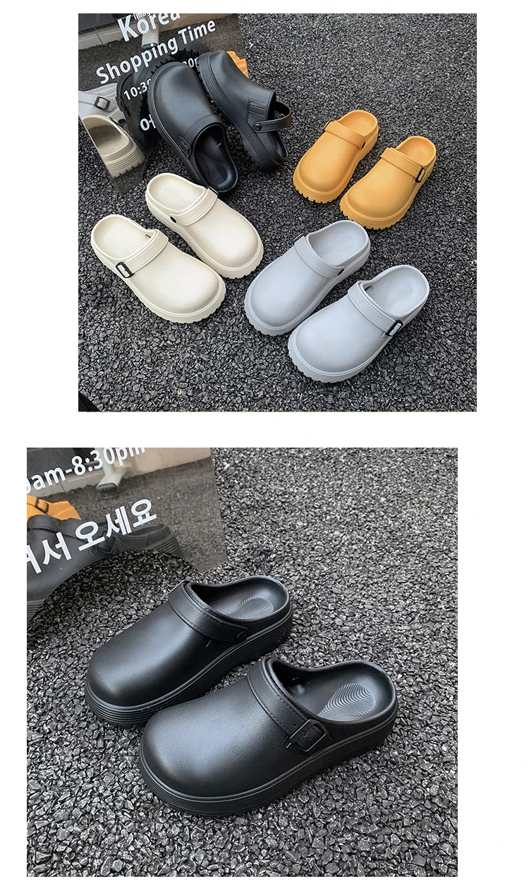 Thick-Soled Slippers for Men 2026 Summer New Style Slip-On Lazy Outdoor Non-Slip Height-Increasing Retro Closed-Toe Slippers