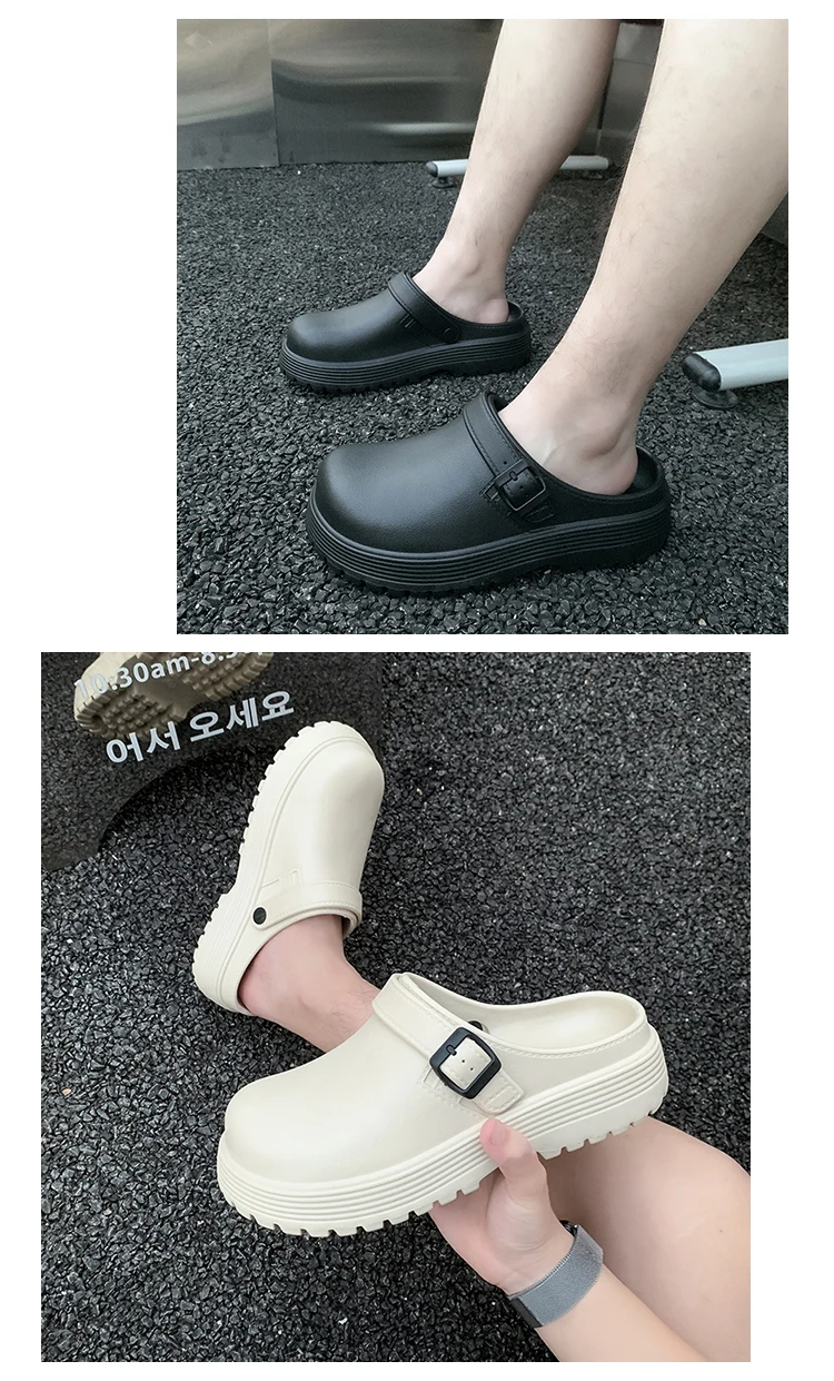 Thick-Soled Slippers for Men 2026 Summer New Style Slip-On Lazy Outdoor Non-Slip Height-Increasing Retro Closed-Toe Slippers