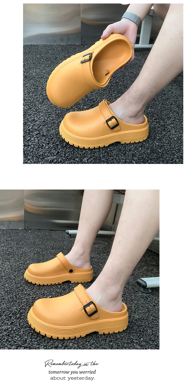 Thick-Soled Slippers for Men 2026 Summer New Style Slip-On Lazy Outdoor Non-Slip Height-Increasing Retro Closed-Toe Slippers