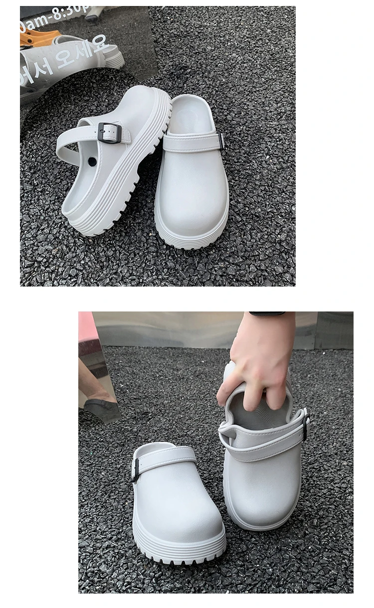 Thick-Soled Slippers for Men 2026 Summer New Style Slip-On Lazy Outdoor Non-Slip Height-Increasing Retro Closed-Toe Slippers