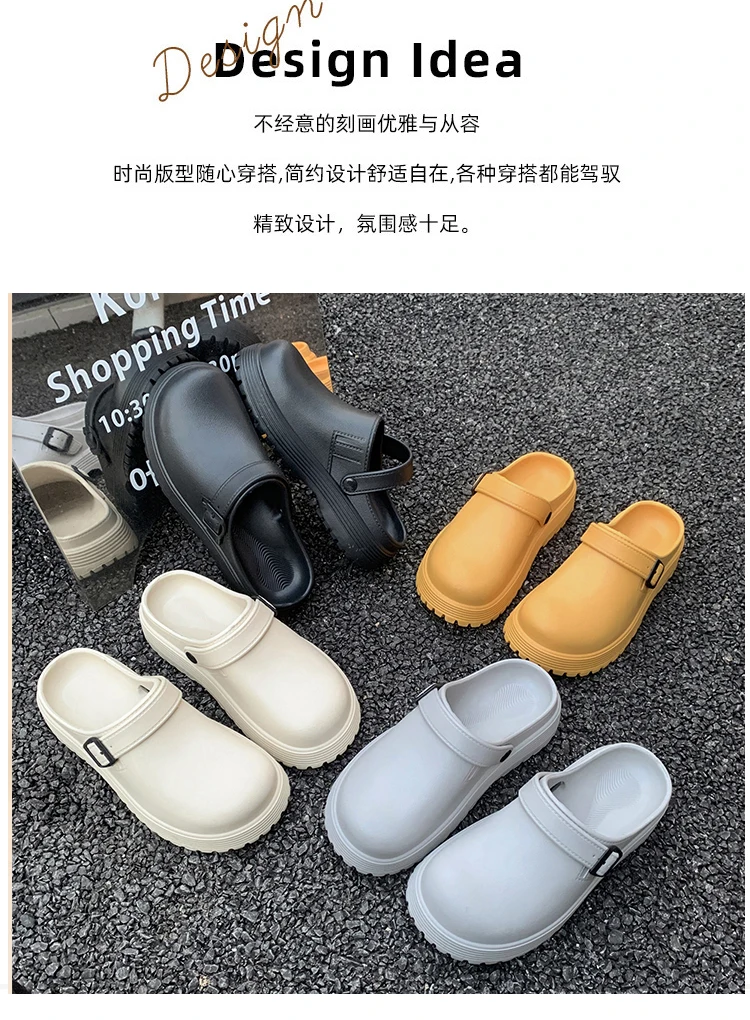 Thick-Soled Slippers for Men 2026 Summer New Style Slip-On Lazy Outdoor Non-Slip Height-Increasing Retro Closed-Toe Slippers