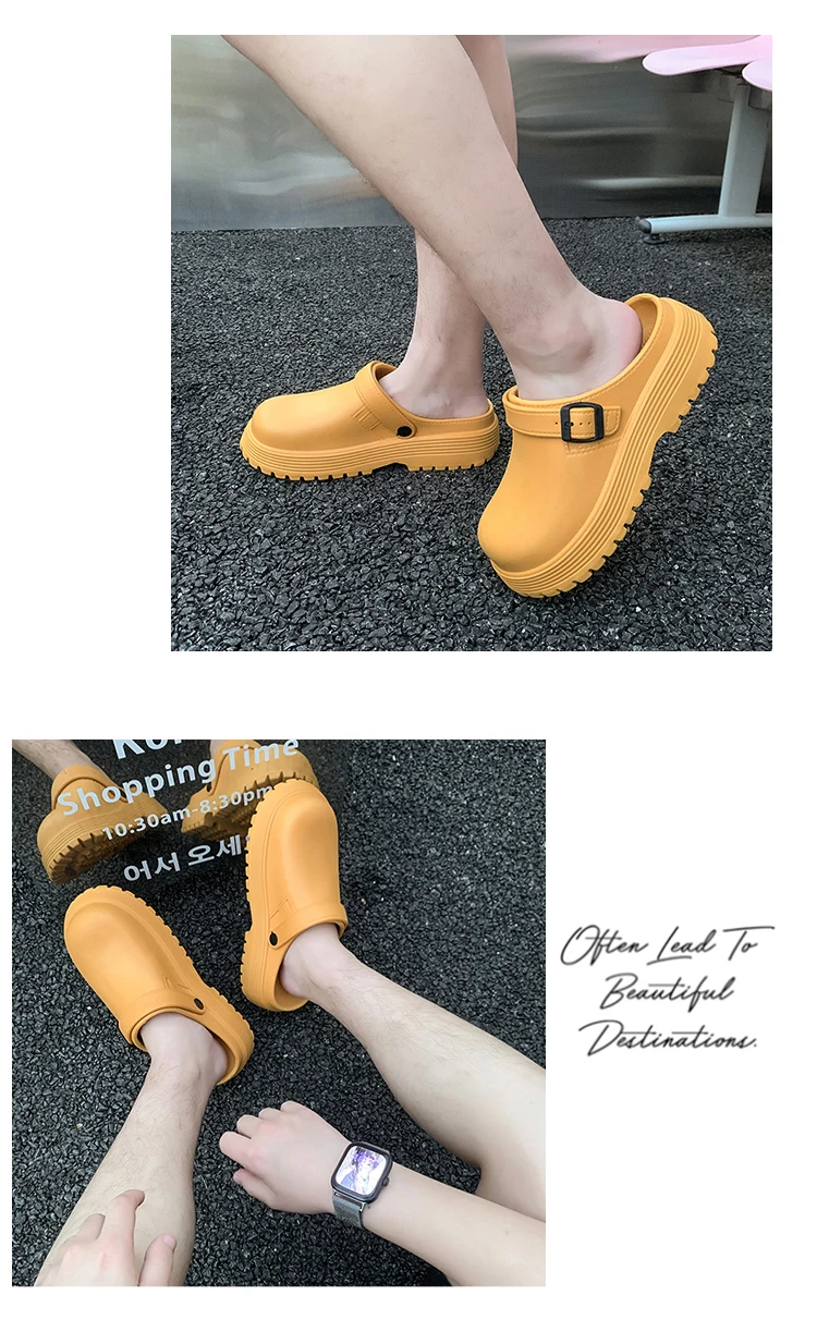 Thick-Soled Slippers for Men 2026 Summer New Style Slip-On Lazy Outdoor Non-Slip Height-Increasing Retro Closed-Toe Slippers