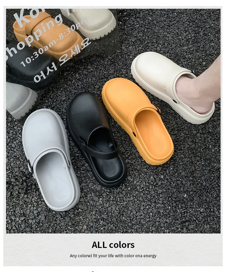 Thick-Soled Slippers for Men 2026 Summer New Style Slip-On Lazy Outdoor Non-Slip Height-Increasing Retro Closed-Toe Slippers