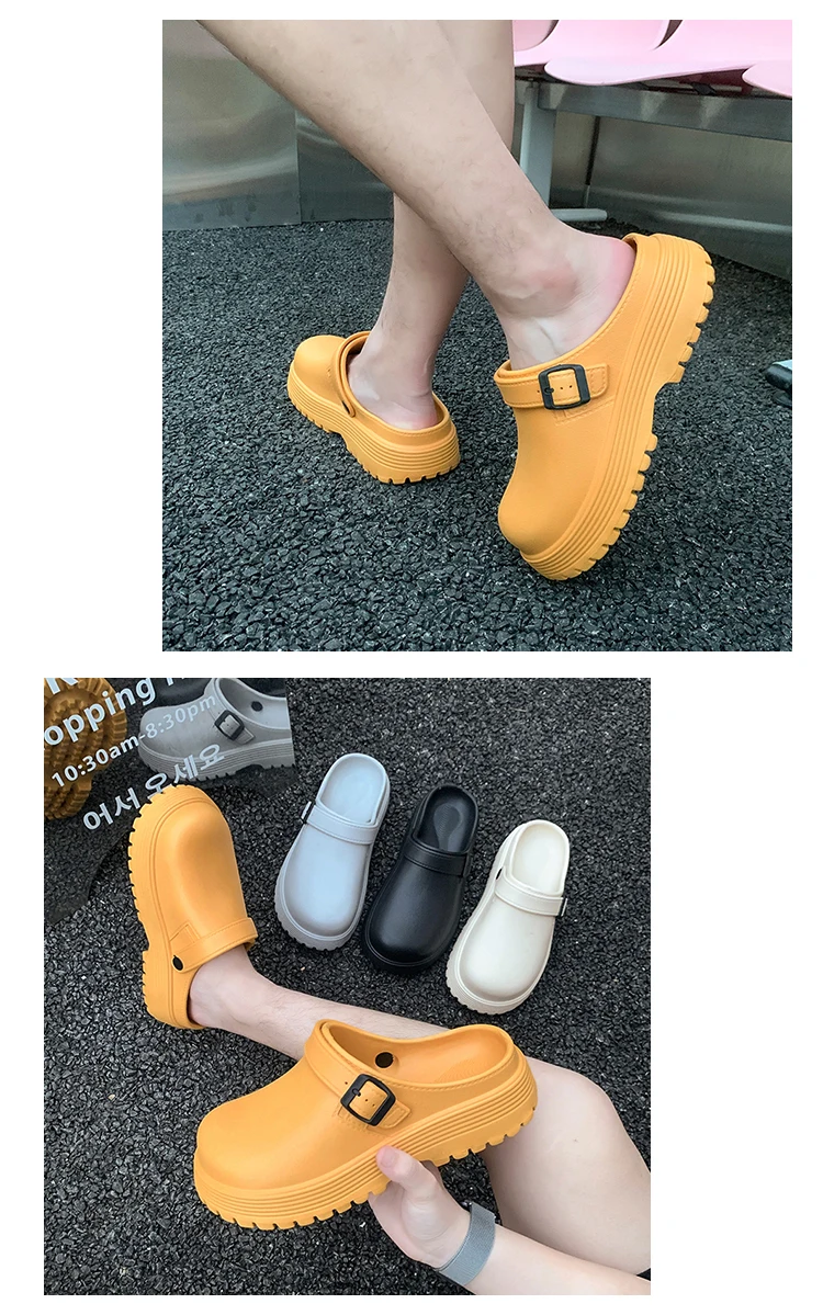 Thick-Soled Slippers for Men 2026 Summer New Style Slip-On Lazy Outdoor Non-Slip Height-Increasing Retro Closed-Toe Slippers