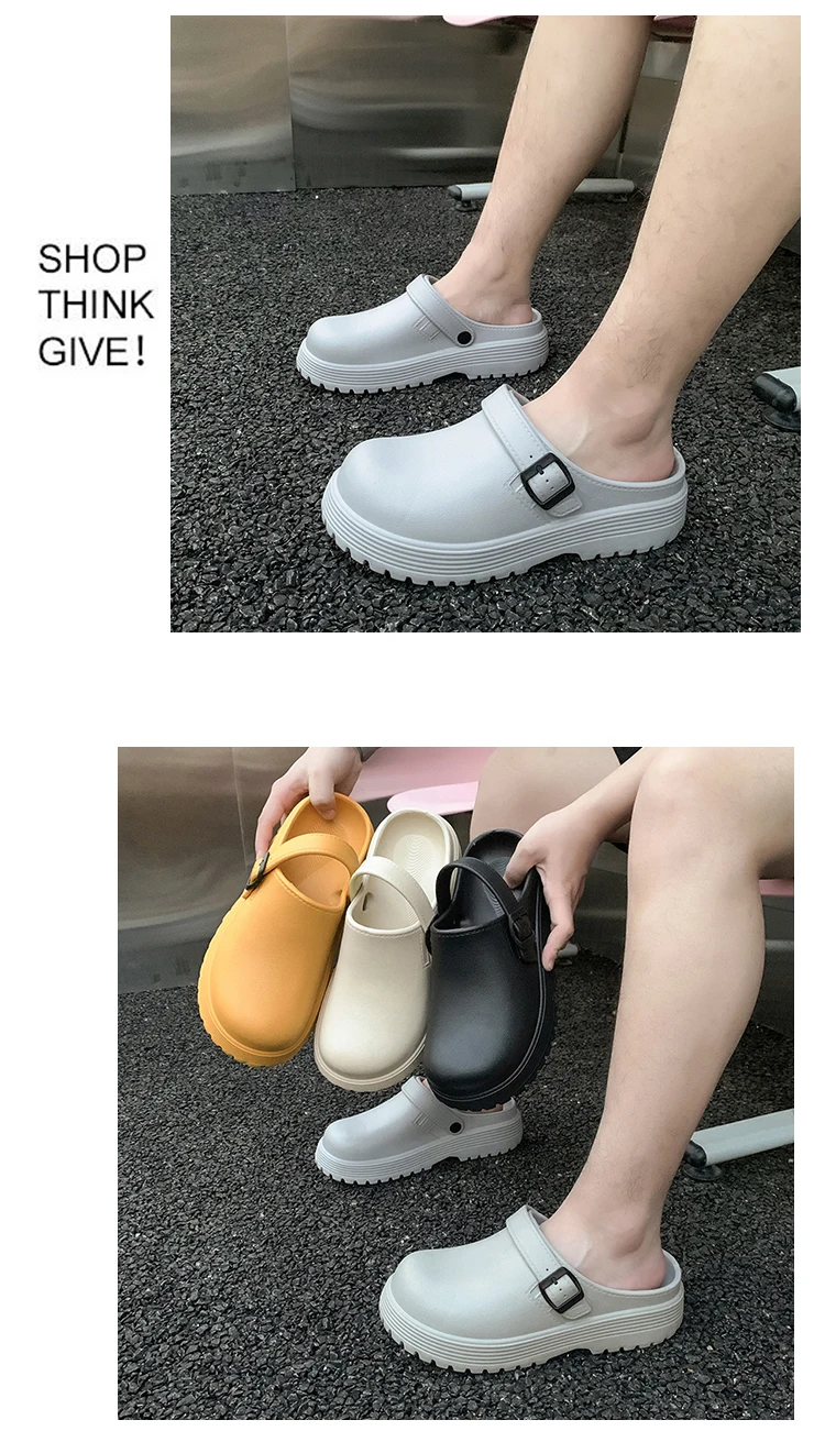 Thick-Soled Slippers for Men 2026 Summer New Style Slip-On Lazy Outdoor Non-Slip Height-Increasing Retro Closed-Toe Slippers