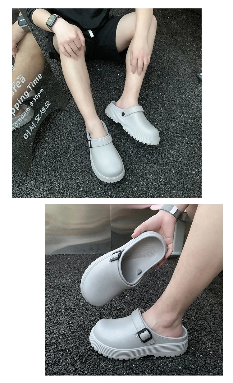 Thick-Soled Slippers for Men 2026 Summer New Style Slip-On Lazy Outdoor Non-Slip Height-Increasing Retro Closed-Toe Slippers