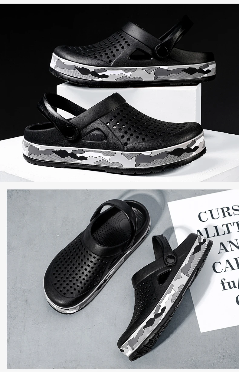 Men's summer casual hole shoes non slip lightweight breathable Two wearing men's sandals fashion comfort beach shoes slippers