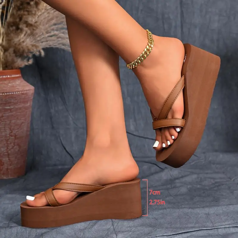 Women's Black Concise Chunky Platform Flip-Flops Summer 2026 Clip Toe Slip On Wedge Heel Sandals Woman Comforttable Light Slides