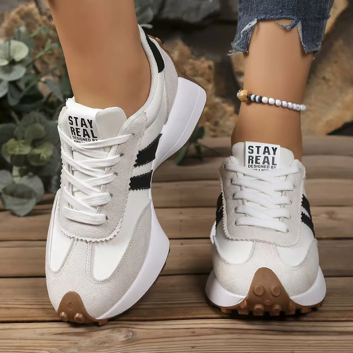 2026 Spring Retro Platform Women's Sneakers Summer Casual Patchwork Leather Sneakers Women's Outdoor Casual Comfort Shoes