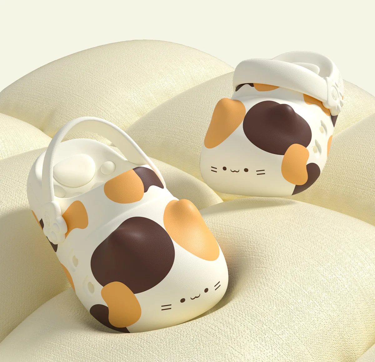 Three Flower Cat Claw Hole Shoes for Women at Home, Couple Wearing Outside, Arch Support, Thick Sole, Anti Slip Hole Slippers