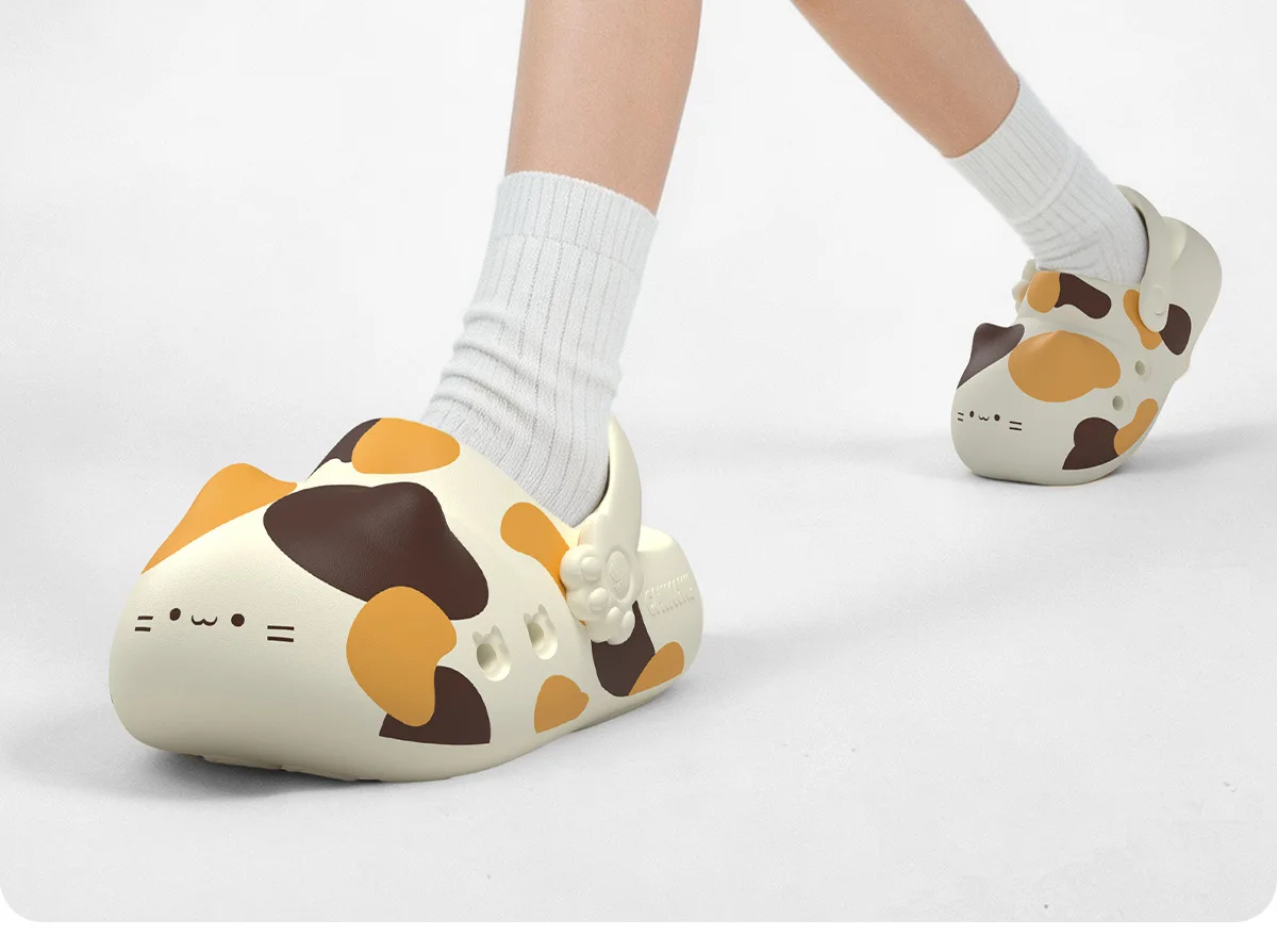 Three Flower Cat Claw Hole Shoes for Women at Home, Couple Wearing Outside, Arch Support, Thick Sole, Anti Slip Hole Slippers