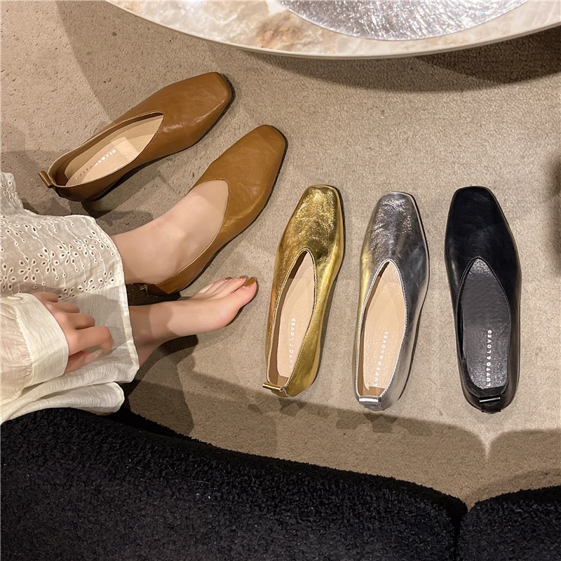 Women's Loafers Genuine Leather Luxury Shoes Heels Pumps Square Toe Elegant Mary Janes Shoes for Height-increasing Insoles