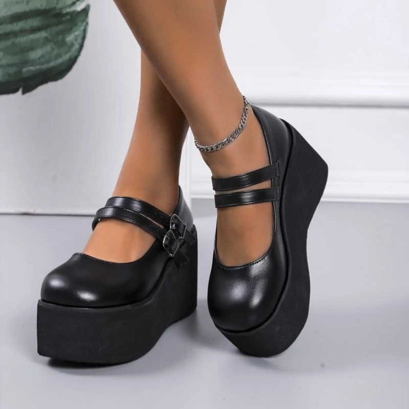 Brand New Female Lolita Cute Mary Janes Pumps Platform Wedges High Heels women's Pumps Sweet Gothic Punk Shoes Woman