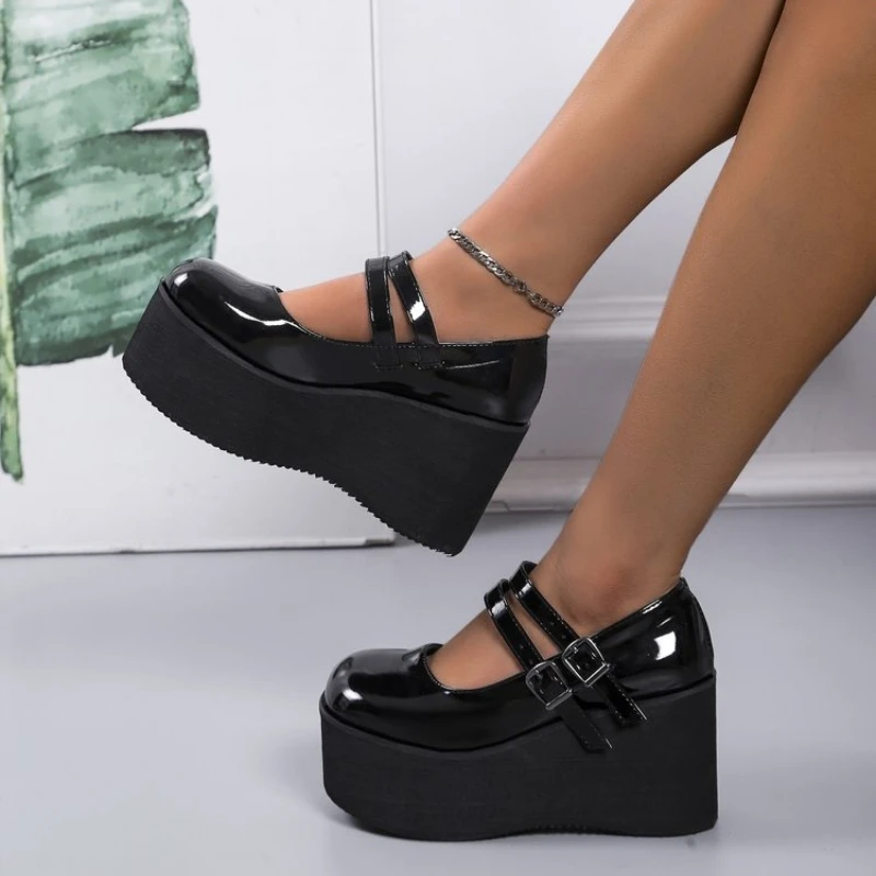 Brand New Female Lolita Cute Mary Janes Pumps Platform Wedges High Heels women's Pumps Sweet Gothic Punk Shoes Woman