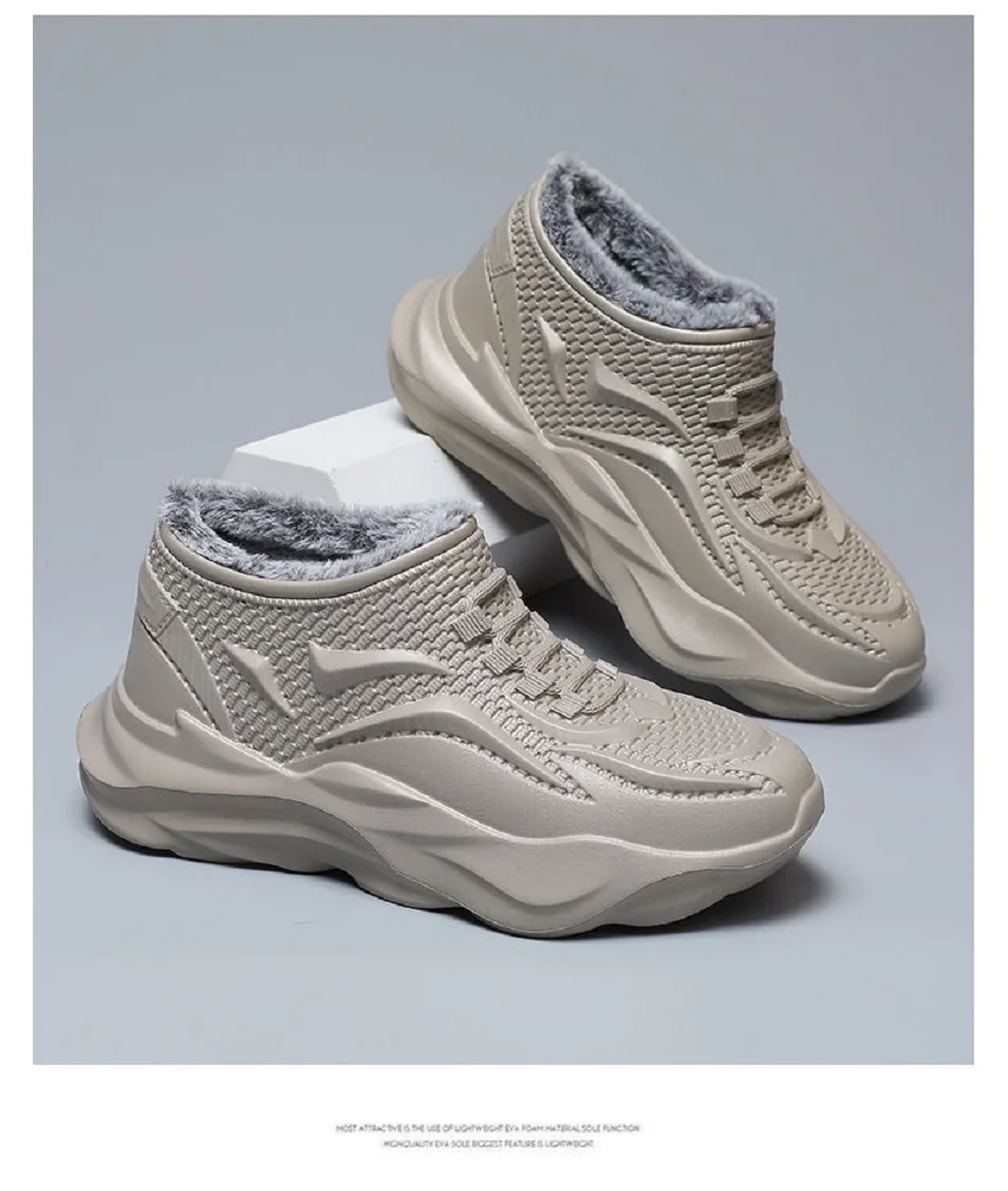 EVA Waterproof Anti Slip Snow Boots Winter Fashion Men's Cold Thickened Fleece-lined Resistant Warm Cotton Shoes Christma Gifts