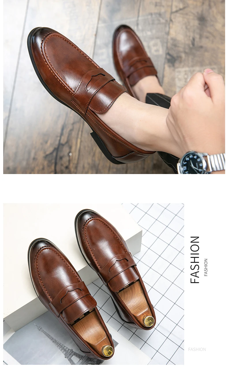 Fashion Casual Business Leather Shoes Men Classic Slip On Formal Social Leather Loafers Male Comfortable Men's Dress Shoes