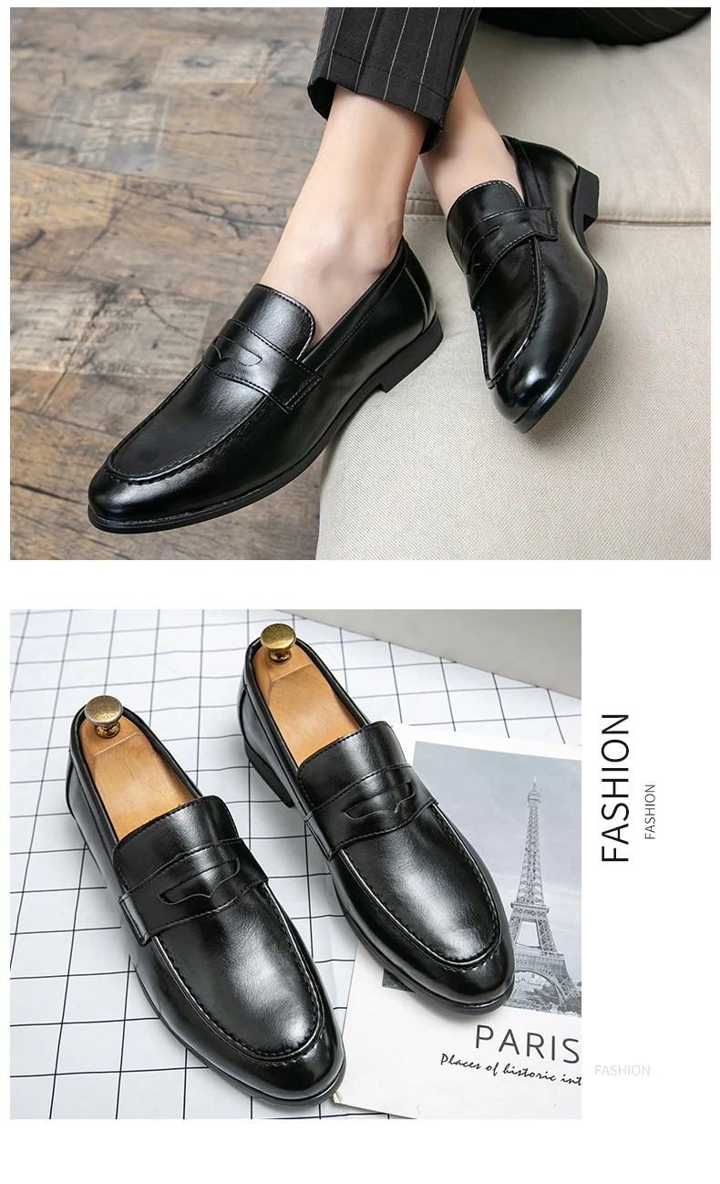 Fashion Casual Business Leather Shoes Men Classic Slip On Formal Social Leather Loafers Male Comfortable Men's Dress Shoes