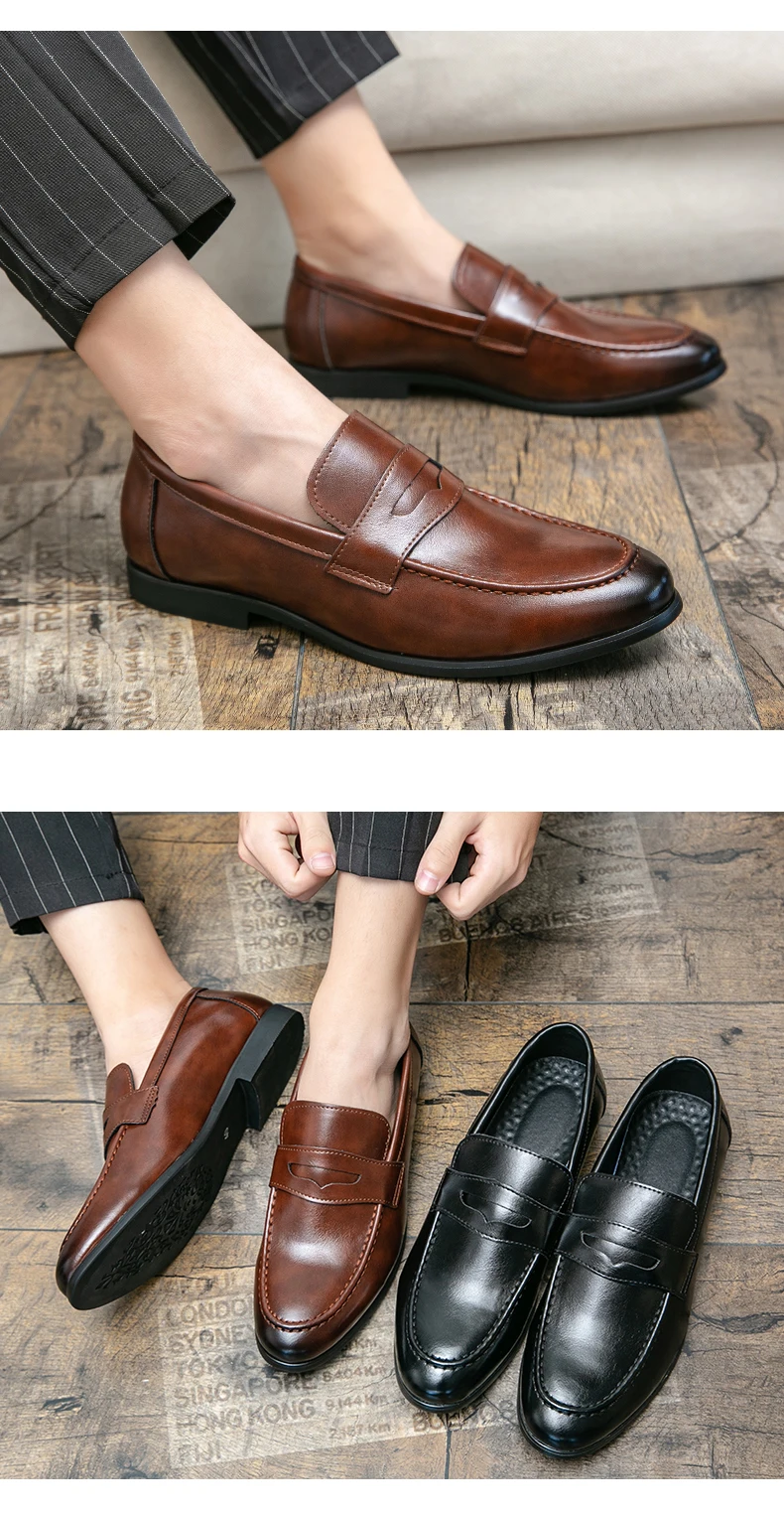 Fashion Casual Business Leather Shoes Men Classic Slip On Formal Social Leather Loafers Male Comfortable Men's Dress Shoes