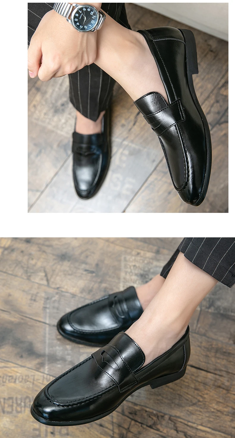 Fashion Casual Business Leather Shoes Men Classic Slip On Formal Social Leather Loafers Male Comfortable Men's Dress Shoes