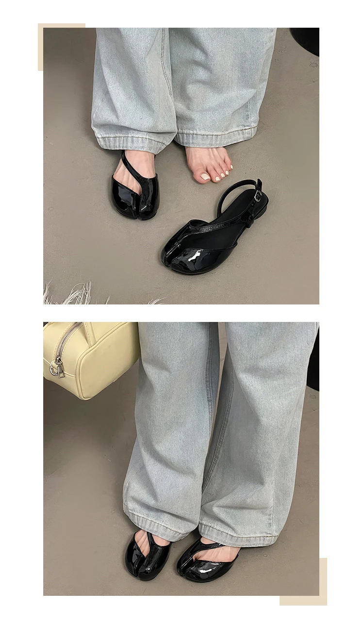 Tabi Sandals Women Brand Designer Cross Ankle Strap Sandals Buckle Slingback Chunky Low Heels Elegant Mary Jane Split-toe Shoes